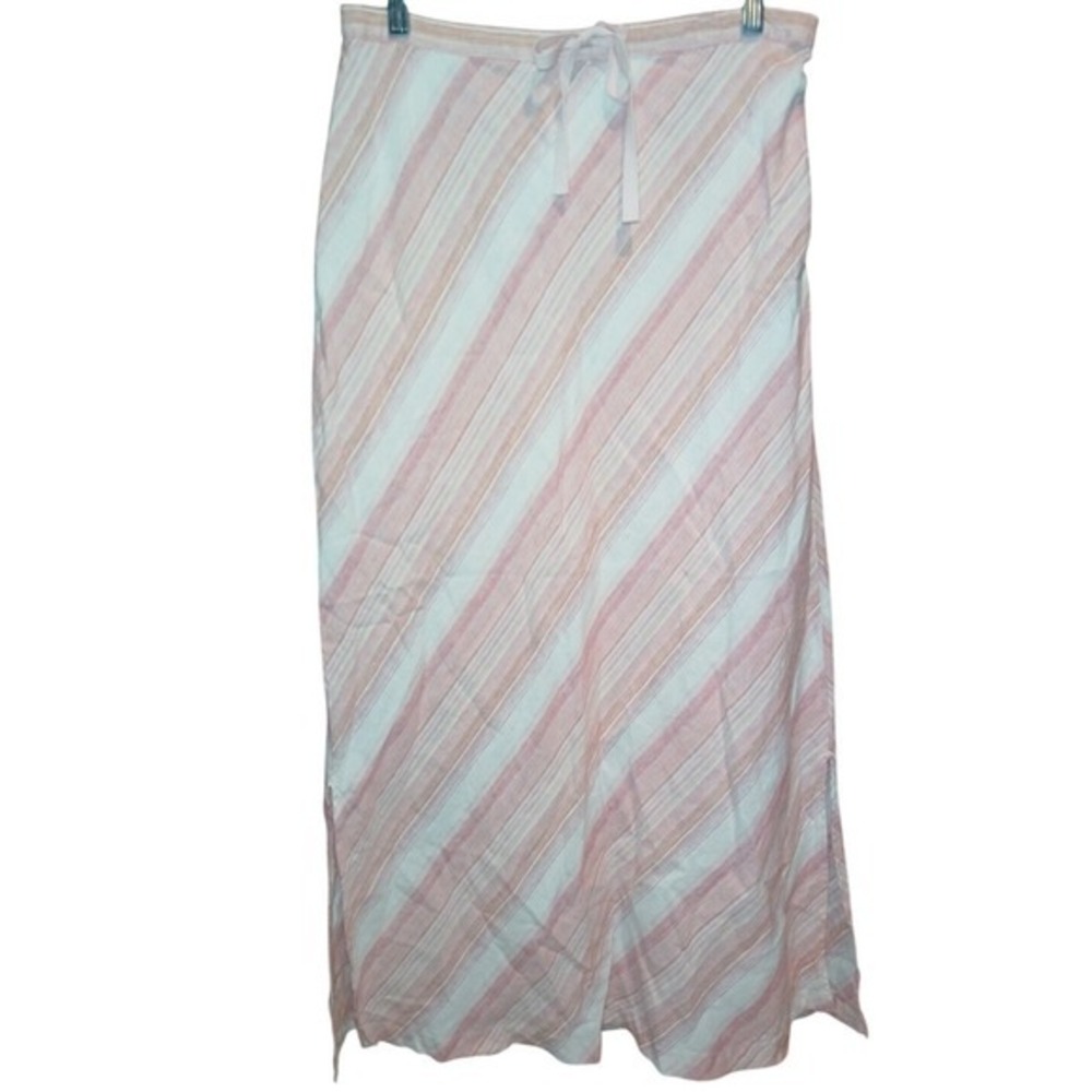 Coastal‎ Living Striped Maxi Skirt Linen Drawstring Waist Slit Size 14